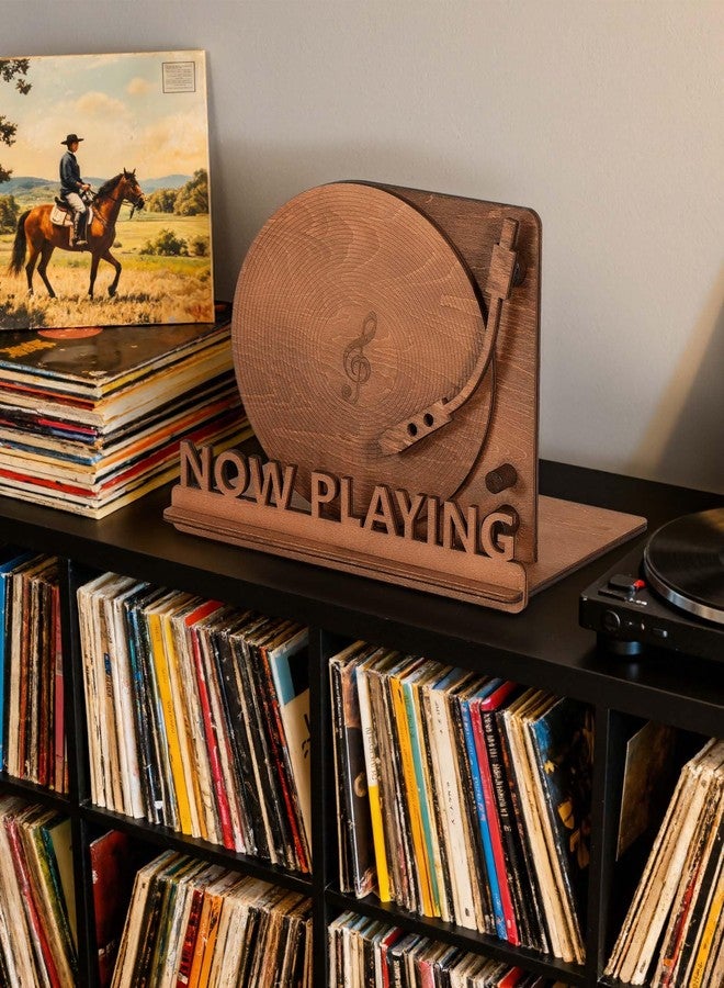 BS-VOG Now Playing Vinyl Record Stand, Tabletop Wooden Record Holder, Now Spinning Vinyl Stand Storage for Albums Magazine, Vintage Album Display Organizer Rack for LP Enthusiast - Image 5